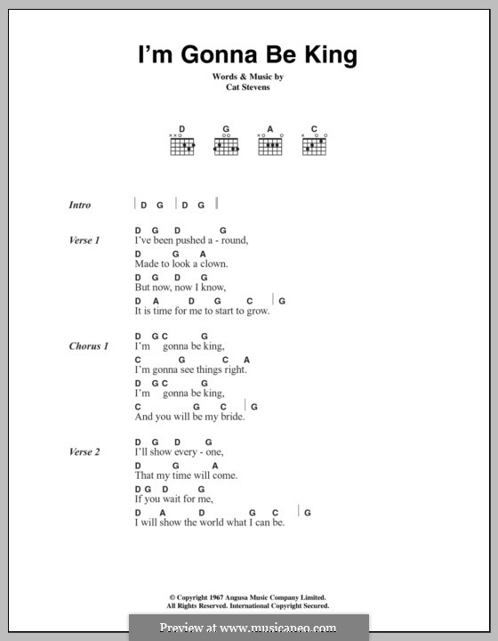 I'm Gonna Be King: Lyrics and chords by Cat Stevens