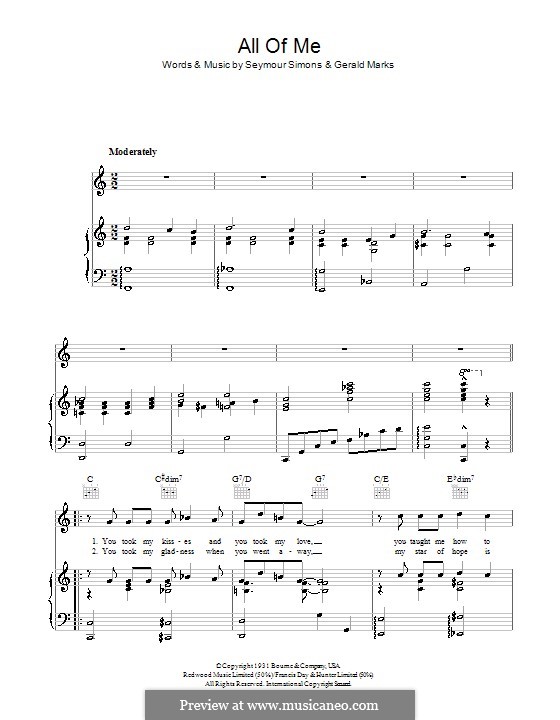 All of Me: For voice and piano (or guitar) by Seymour Simons, Gerald Marks