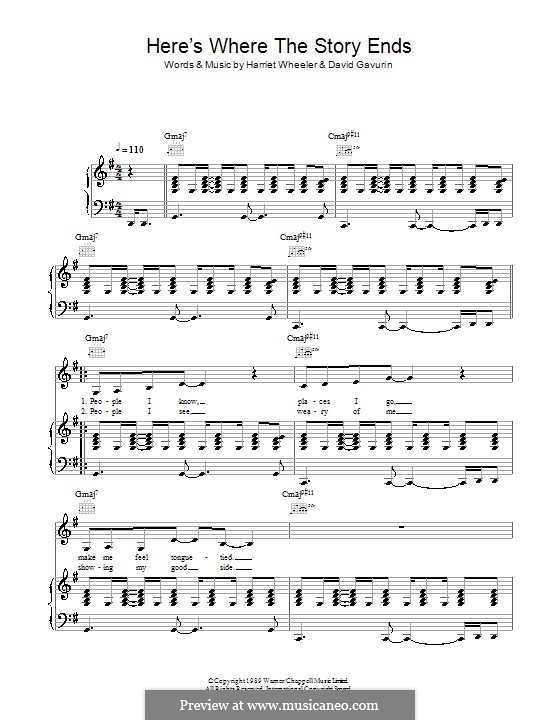Here's Where the Story Ends (The Sundays): For voice and piano (or guitar) by David Gavurin, Harriet Wheeler