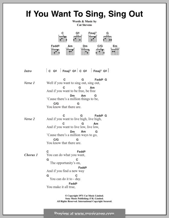 If You Want to Sing Out, Sing Out: Lyrics and chords by Cat Stevens