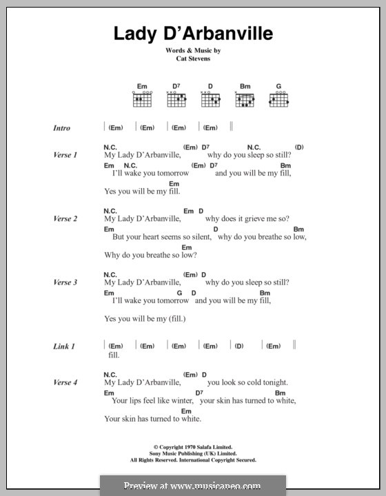 Lady d'Arbanville: Lyrics and chords by Cat Stevens