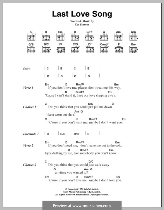 Last Love Song: Lyrics and chords by Cat Stevens