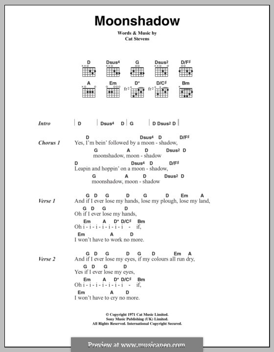 Moonshadow: Lyrics and chords by Cat Stevens