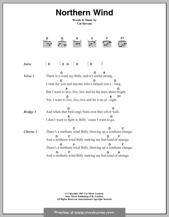 Northern Wind: Lyrics and chords by Cat Stevens