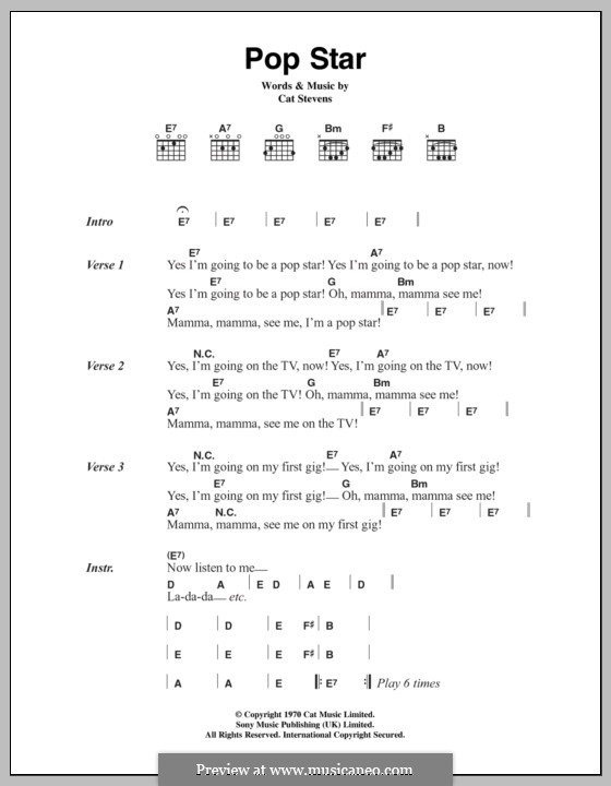 Pop Star by C. Stevens sheet music on MusicaNeo