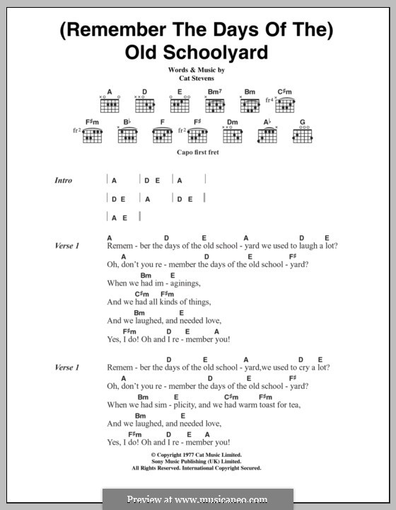 (Remember the Days of the) Old Schoolyard: Lyrics and chords by Cat Stevens