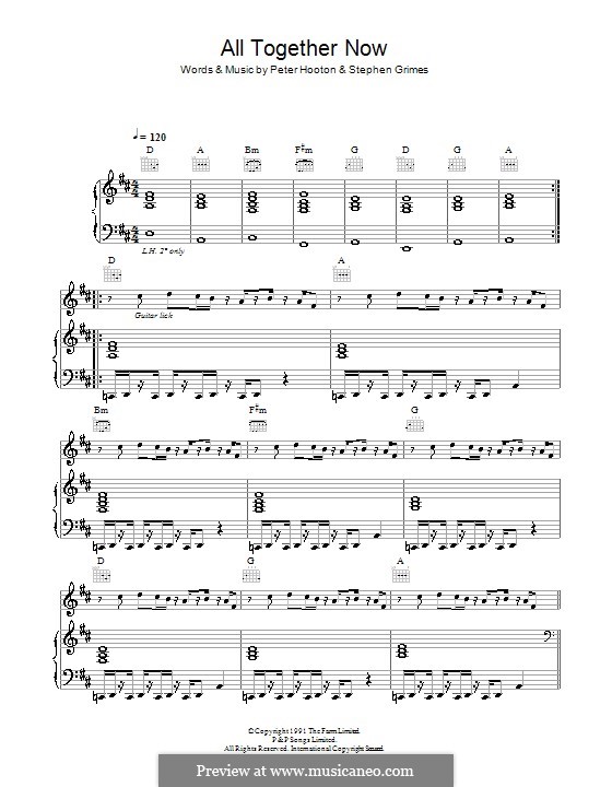 All Together Now (The Farm): For voice and piano (or guitar) by Peter Hooton, Stephen Grimes