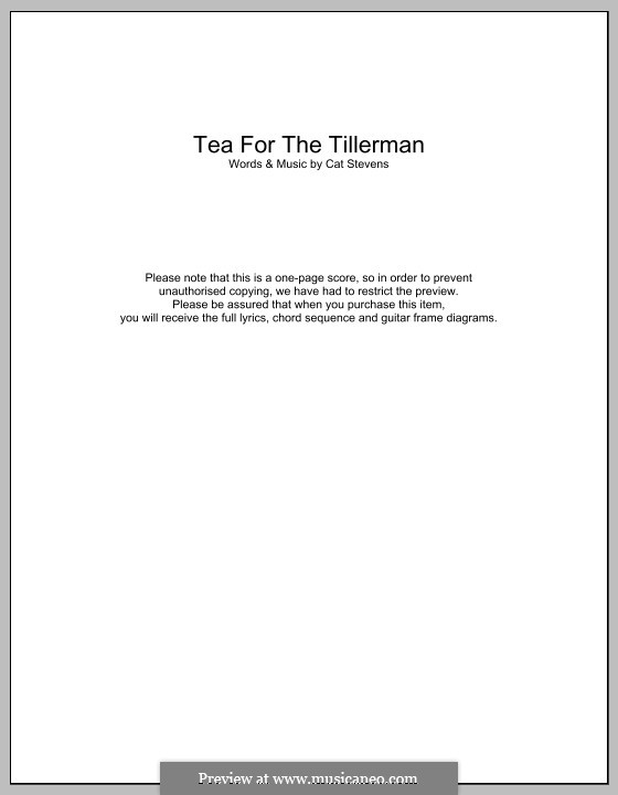 Tea for the Tillerman (closing theme from Extras): Lyrics and chords by Cat Stevens