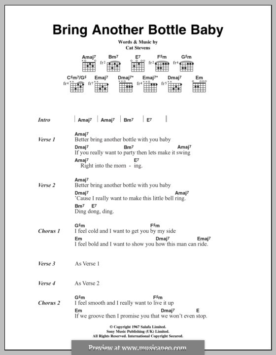 Bring Another Bottle Baby: Lyrics and chords by Cat Stevens