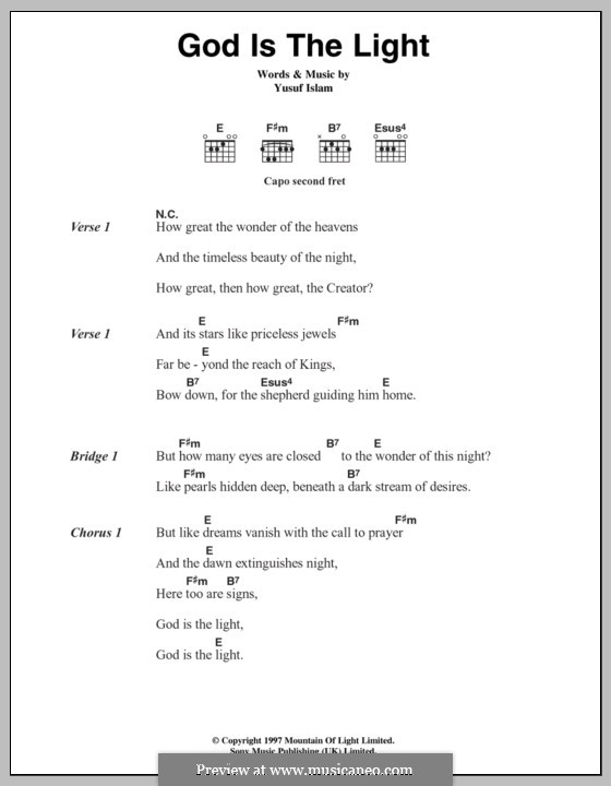 God Is the Light: Lyrics and chords by Yusuf Islam