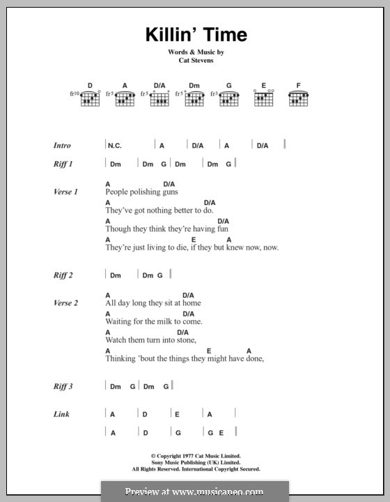 Killin' Time: Lyrics and chords by Cat Stevens