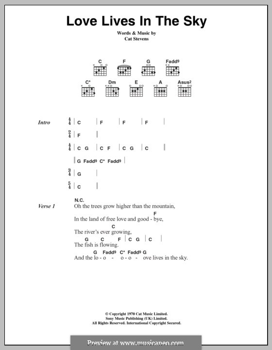 Love Lives in the Sky: Lyrics and chords by Cat Stevens