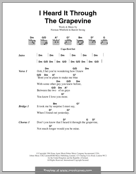 I Heard it Through the Grapevine: Lyrics and chords (Marvin Gaye) by Barrett Strong, Norman J. Whitfield