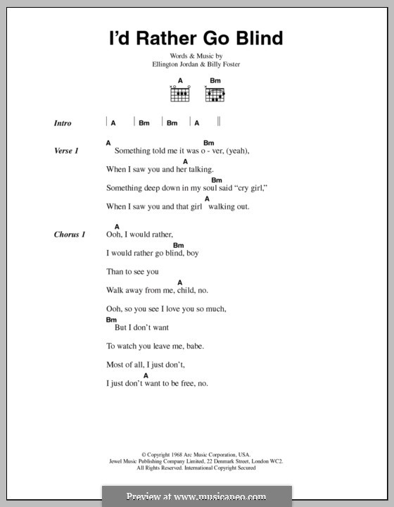 I'd Rather Go Blind (Etta James): Lyrics and chords by Billy Foster, Donto Foster, Ellington Jordan