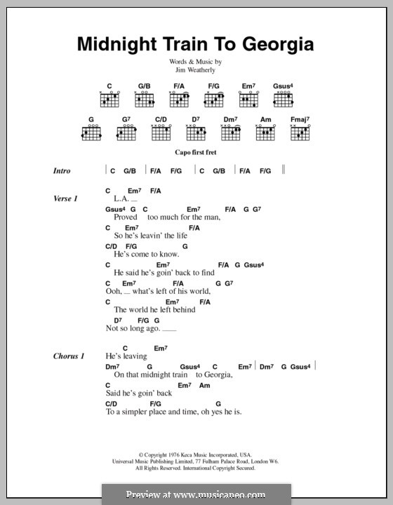 Midnight Train to Georgia (Gladys Knight and The Pips): Lyrics and chords by Jim Weatherly