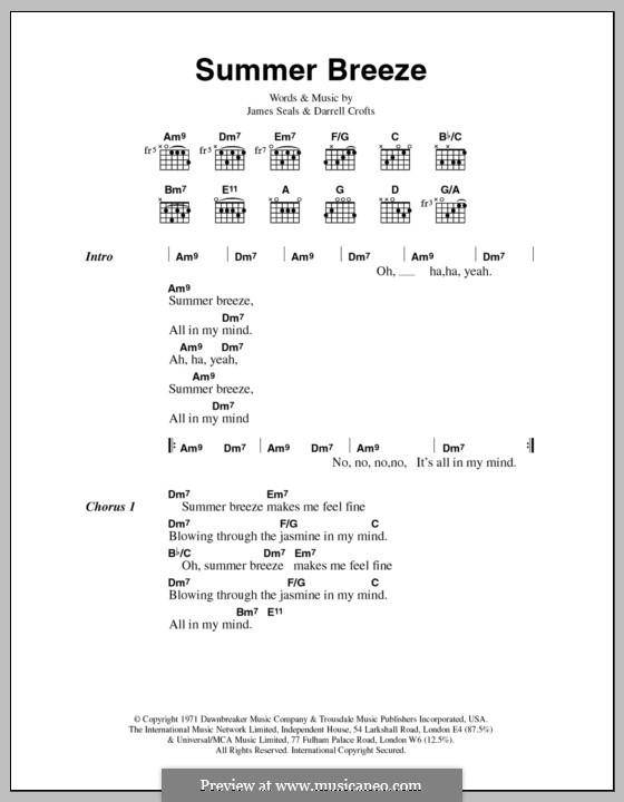 Summer Breeze (The Isley Brothers): Lyrics and chords by Darrell Crofts, James Seals