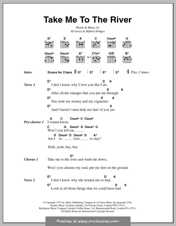 Take Me to the River: Lyrics and chords by Al Green, Mabon Hodges