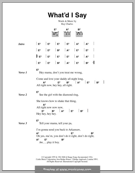 What'd I Say: Lyrics and chords by Ray Charles