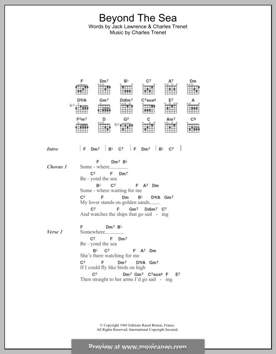 Beyond the Sea: Lyrics and chords by Albert Lasry, Charles Trenet