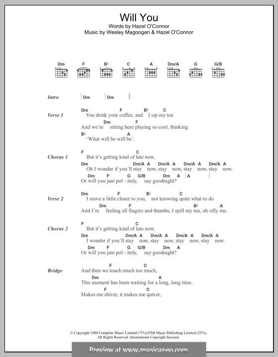 Will You (Hazel O'Connor): Lyrics and chords by Wesley Magoogan