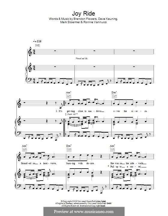 Joy Ride (The Killers): For voice and piano or guitar by Brandon Flowers, Dave Keuning, Mark Stoermer, Ronnie Vannucci