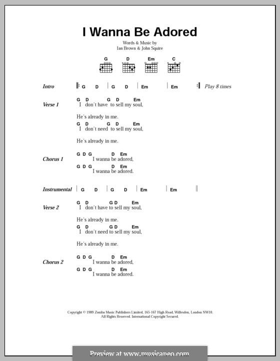 I Wanna Be Adored (The Stone Roses): Lyrics and chords by Ian Brown, John Squire