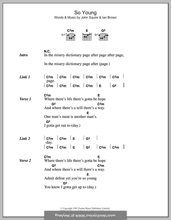 So Young (The Stone Roses): Lyrics and chords by Ian Brown, John Squire