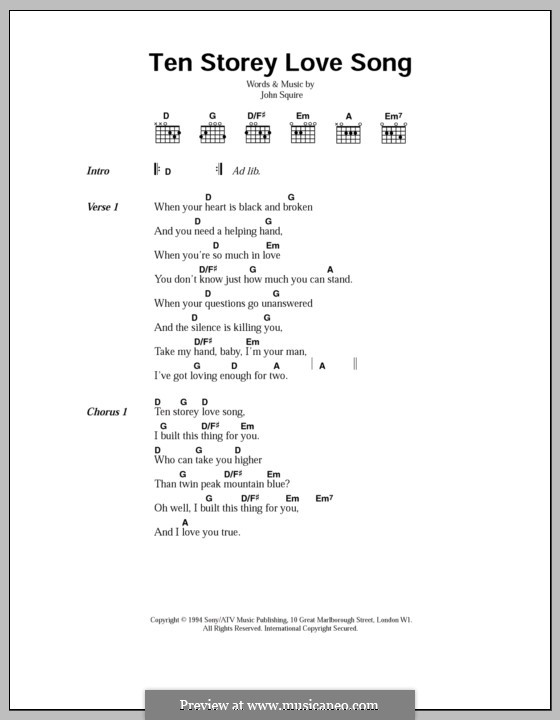 Ten Storey Love Song (The Stone Roses): Lyrics and chords by John Squire