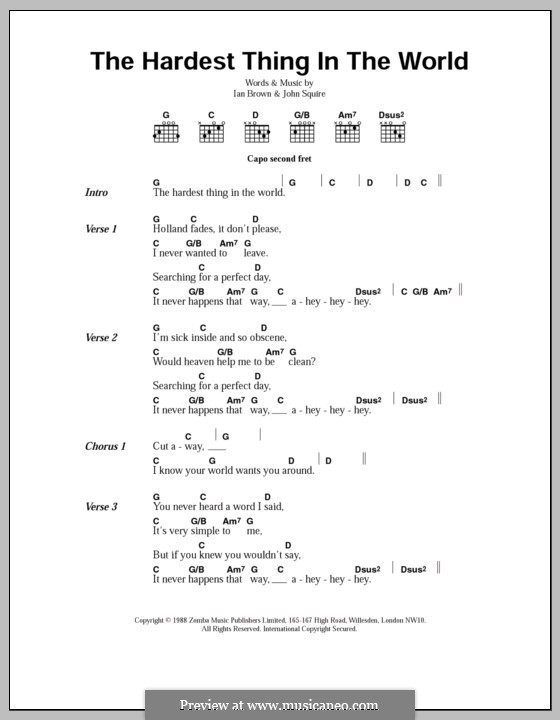 The Hardest Thing in the World (The Stone Roses): Lyrics and chords by Ian Brown, John Squire