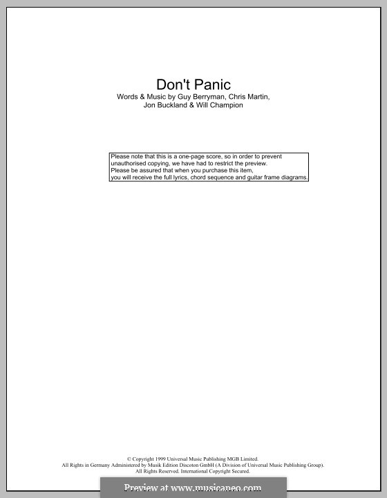 Don't Panic (Coldplay): Lyrics and chords by Chris Martin, Guy Berryman, Jonny Buckland, Will Champion