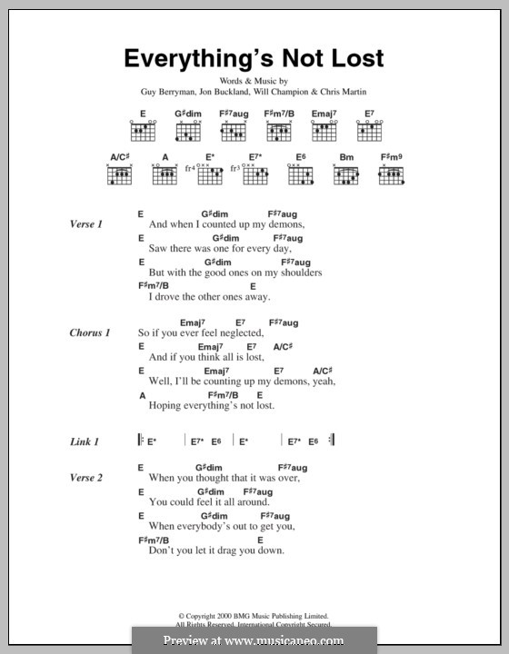 Everything's not Lost (Coldplay): Lyrics and chords by Chris Martin, Guy Berryman, Jonny Buckland, Will Champion