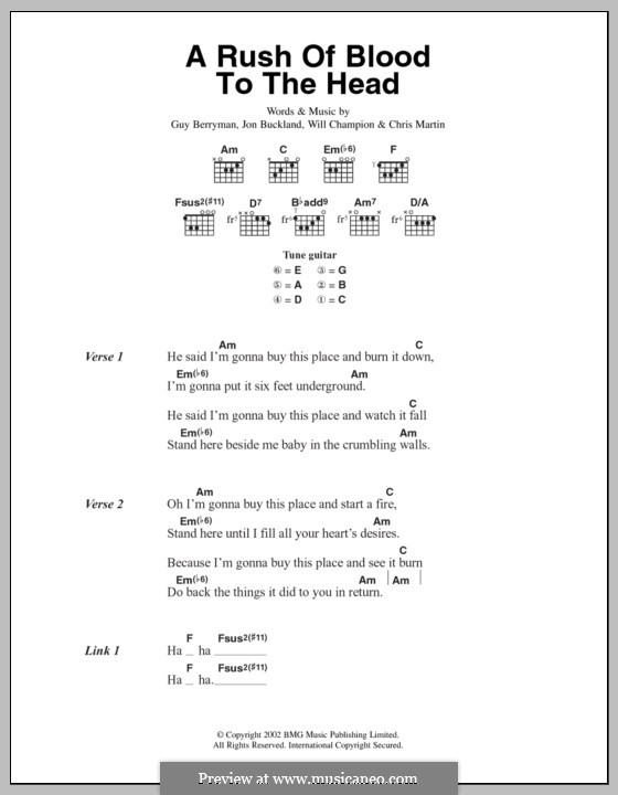 A Rush of Blood to the Head (Coldplay): Lyrics and chords by Chris Martin, Guy Berryman, Jonny Buckland, Will Champion