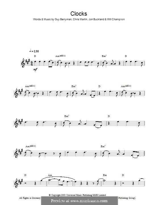 Instrumental version: For clarinet by Chris Martin, Guy Berryman, Jonny Buckland, Will Champion