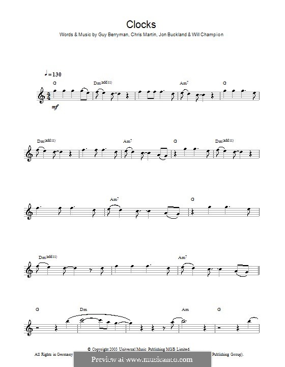 Instrumental version: For flute by Chris Martin, Guy Berryman, Jonny Buckland, Will Champion