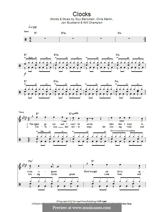 Instrumental version: For drums by Chris Martin, Guy Berryman, Jonny Buckland, Will Champion