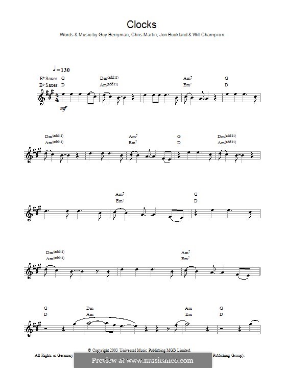 Instrumental version: For saxophone by Chris Martin, Guy Berryman, Jonny Buckland, Will Champion