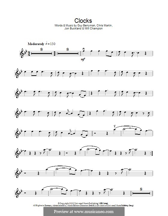 Instrumental version: For violin by Chris Martin, Guy Berryman, Jonny Buckland, Will Champion