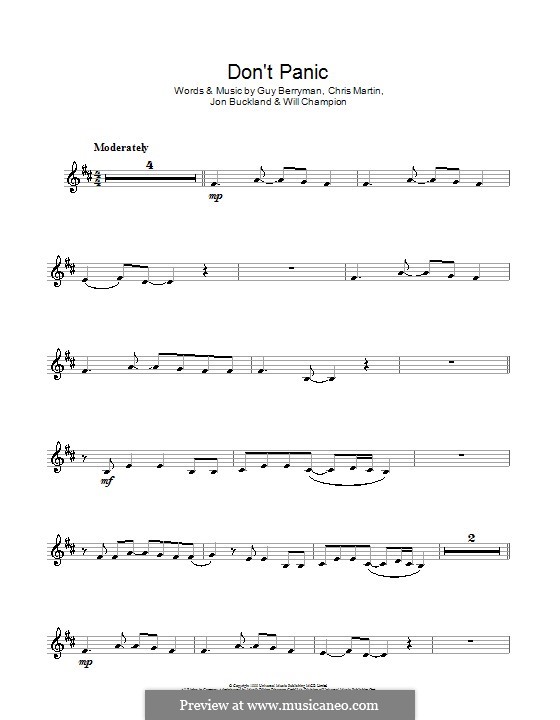 Don't Panic (Coldplay): For clarinet by Chris Martin, Guy Berryman, Jonny Buckland, Will Champion