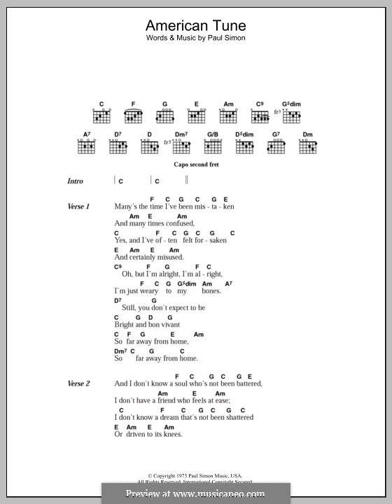 American Tune (Eva Cassidy): Lyrics and chords by Paul Simon