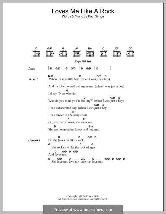 Loves Me Like a Rock: Lyrics and chords by Paul Simon