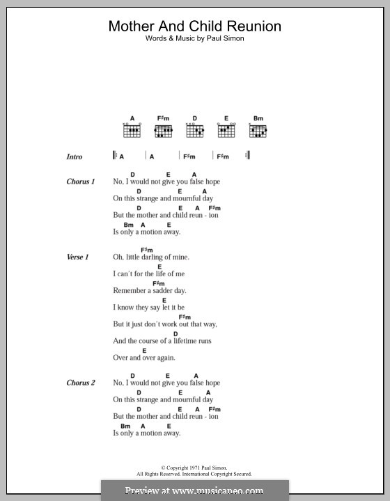 Mother and Child Reunion: Lyrics and chords by Paul Simon