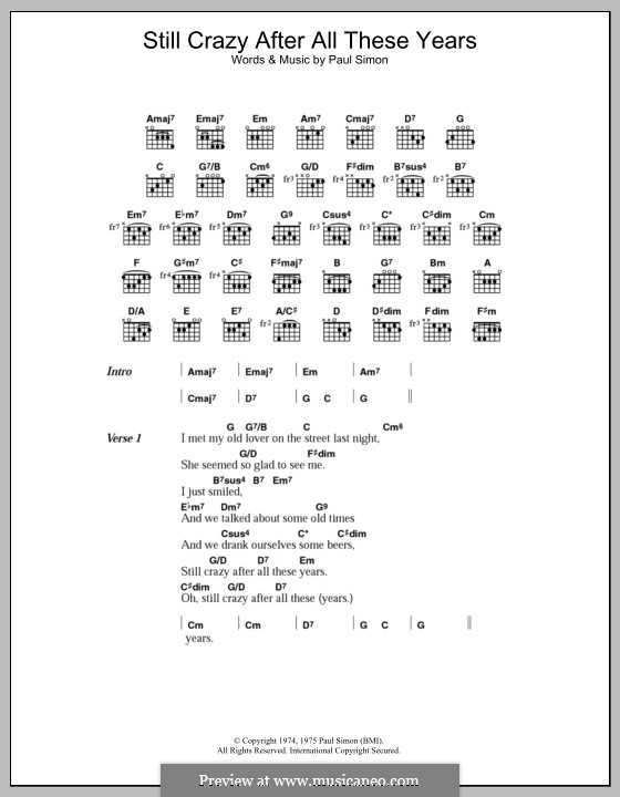 Still Crazy After All These Years: Lyrics and chords by Paul Simon