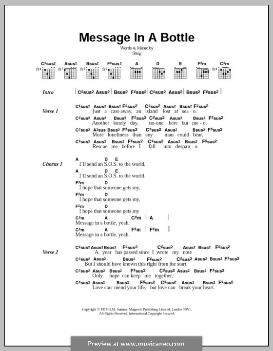 Message in a Bottle (The Police): Lyrics and chords by Sting
