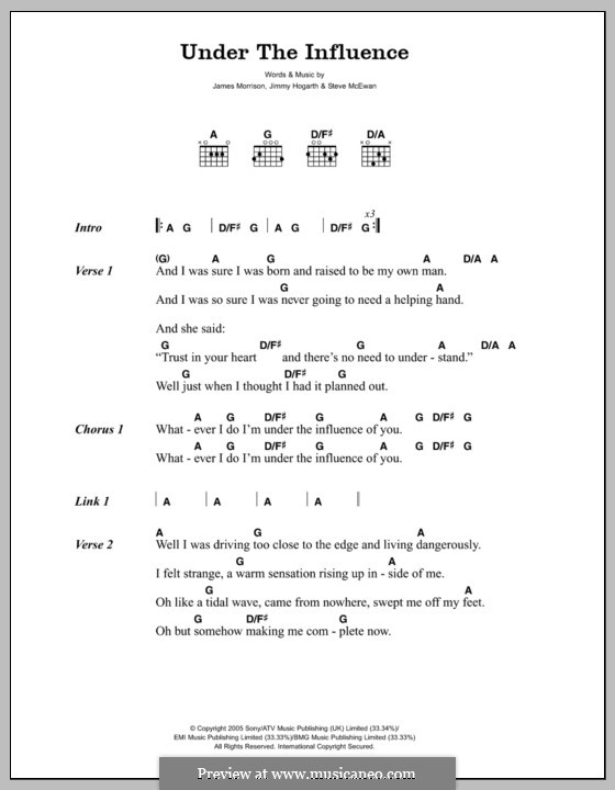 Under the Influence (James Morrison): Lyrics and chords by Jimmy Hogarth, Steve McEwan