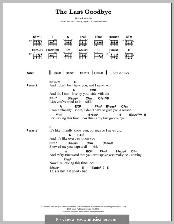 The Last Goodbye (James Morrison): Lyrics and chords by Jimmy Hogarth, Steve McEwan