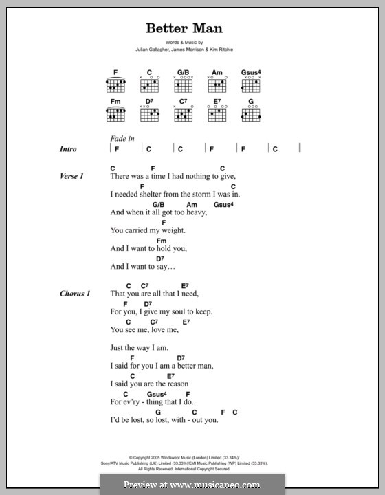 Better Man (James Morrison): Lyrics and chords by Julian Gallagher, Kim Richey