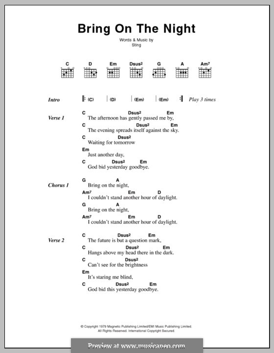 Bring on the Night (The Police): Lyrics and chords by Sting