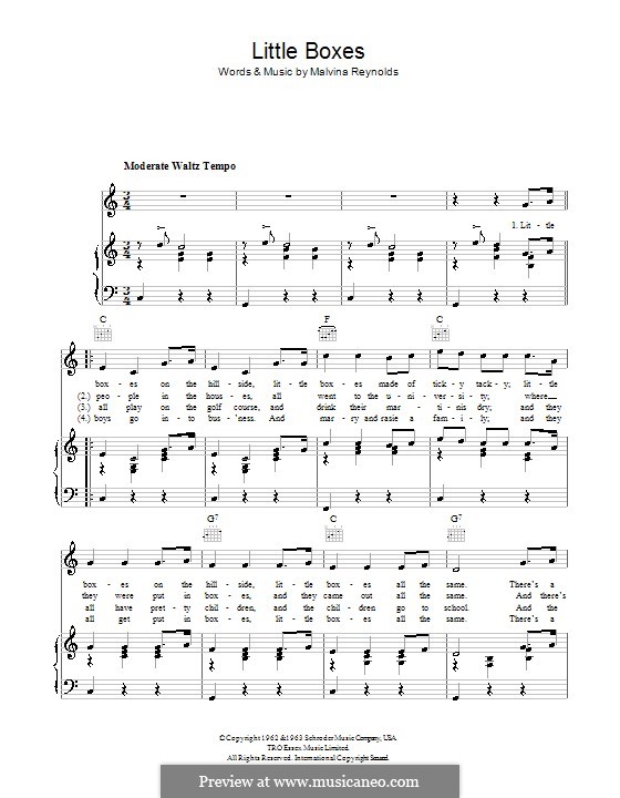 Little Boxes Theme From Weeds By M Reynolds Sheet Music On Musicaneo
