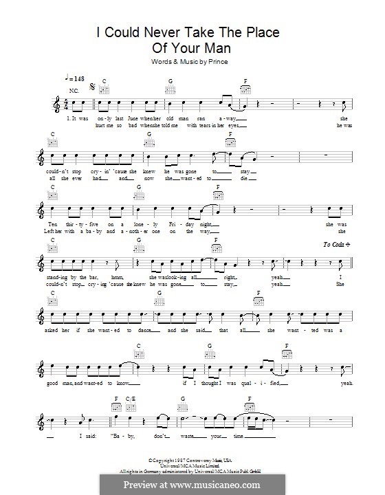 I Could Never Take the Place of Your Man: Melody line, lyrics and chords by Prince