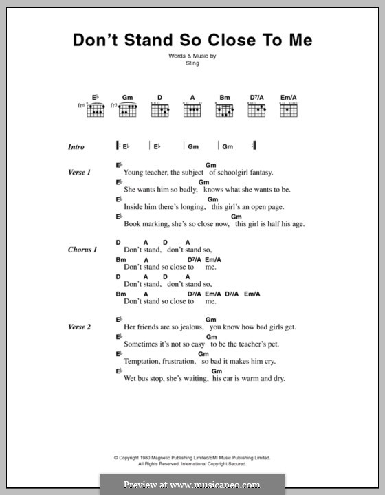 Don't Stand So Close to Me (The Police): Lyrics and chords by Sting